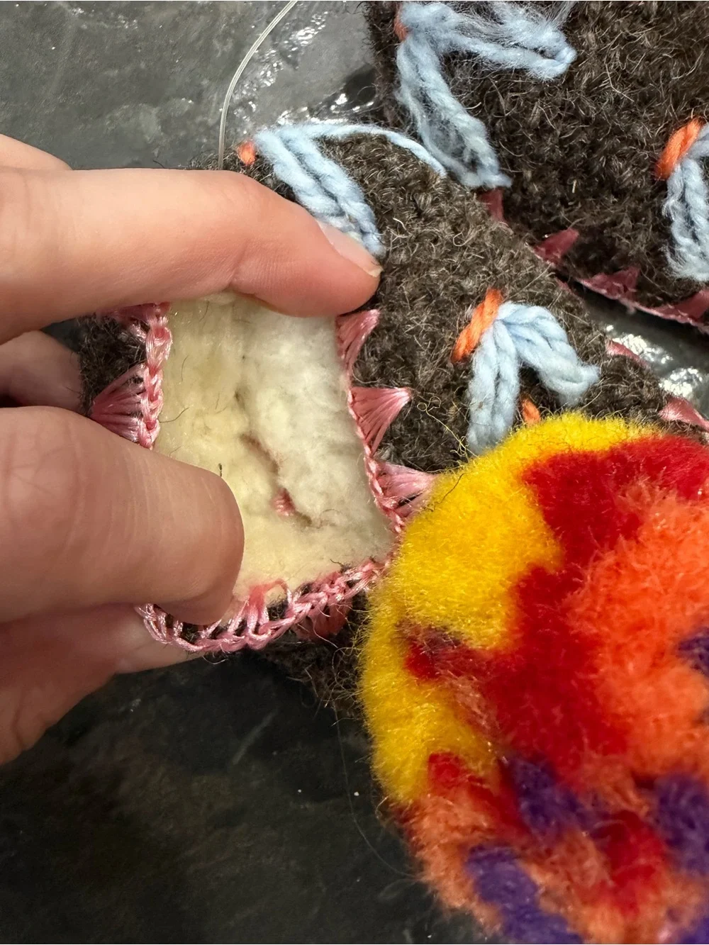 Boho Miniature Felt Pom Pom Slippers Folk Art Decorative Pair Size 4